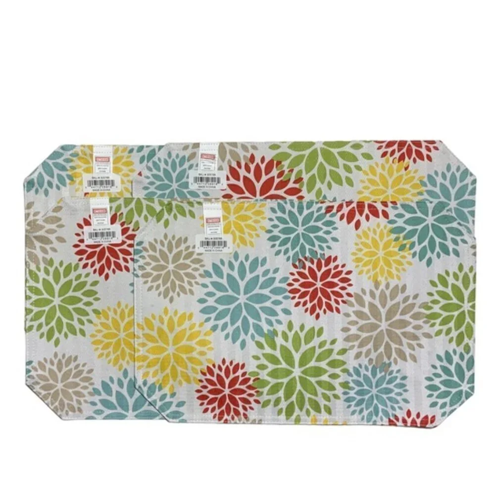 Placemats Printed Fabric Damask Reversible Flower Power 12 X 18 in Set of 4